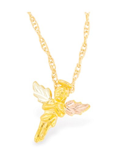 Guardian Angel Pendant Necklace, 10k Yellow Gold, 12k Green and Rose Gold Black Hills Gold Motif, 18"