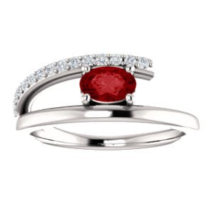 Chatham Created Ruby and Diamond Bypass Ring, Sterling Silver (.125 Ctw, G-H Color, I1 Clarity)