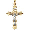 Two-Tone Fleur-de-Lis Filigree Crucifix 14k Yellow and White Gold Pendant (35X24MM)