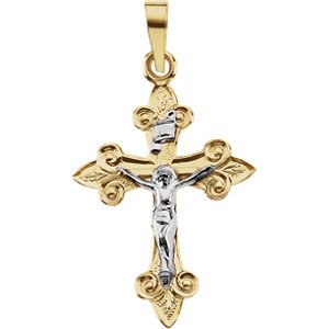 Two-Tone Fleury Crucifix 14k Yellow and White Gold Pendant (28X19MM)