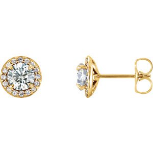 White Sapphire and Diamond Halo-Style Earrings, 14k Yellow Gold (5MM) (.16 Ctw, G-H Color, I1 Clarity)