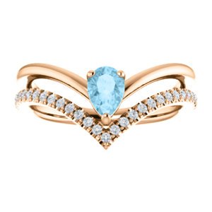 Aquamarine Pear and Diamond Chevron 14k Rose Gold Ring (.145 Ctw, G-H Color, I1 Clarity)