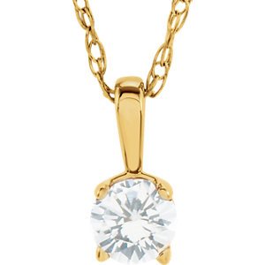 Children's Imitation Diamond 'April' Birthstone 14k Yellow Gold Pendant Necklace, 14"