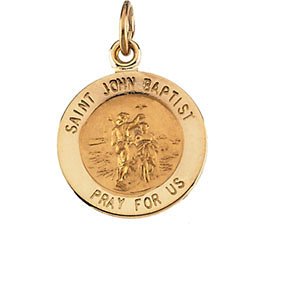 14k Yellow Gold Round St. John the Baptist Medal (15X15 MM)