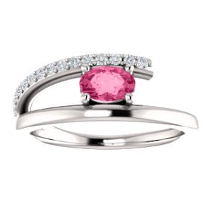 Platinum Pink Tourmaline and Diamond Bypass Ring (.125 Ctw, G-H Color, S12-S13 Clarity)