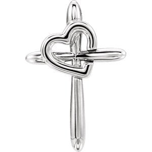 Cross with Heart Sterling Silver Pendant (19.80X13.30)