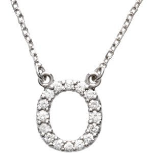 14k White Gold Diamond Alphabet Letter O Necklace (1/6 Cttw, GH Color, l1 Clarity), 16.25" to 18.50"