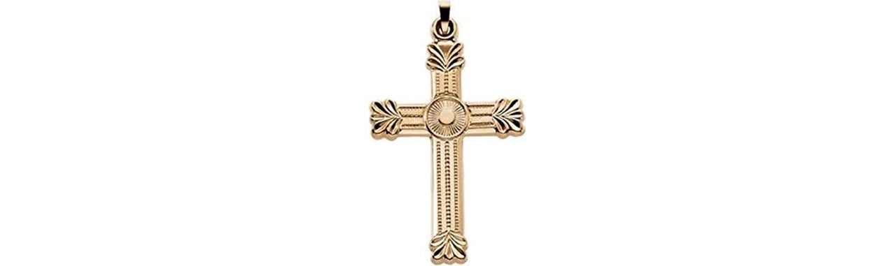 Fancy Halo Cross 14k Yellow Gold Pendant