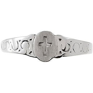 Youth Sterling Silver Signet Ring with Cross, Size 3