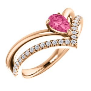 Pink Tourmaline Pear and Diamond Chevron 14k Rose Gold Ring (.145 Ctw, G-H Color, I1 Clarity), Size 7