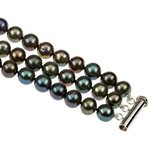 Freshwater Cultured Pearl Triple Strand Bracelet, 8.00 MM - 9.00 MM, Sterling Silver, 7.25 Inches