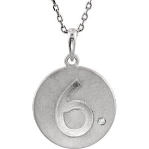 Diamond Number '6' Sterling Silver Pendant Necklace, 18" (.005 Cttw)