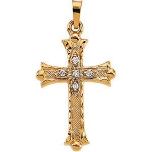 Diamond Accented Hollow Cross 14k Yellow Gold Pendant