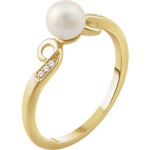 White Freshwater Cultured Pearl and Diamond Ring, 14k Yellow Gold (5.00MM) (.02 Ctw, H+ Color, I1 Clarity)