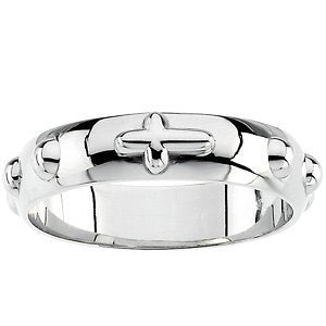 4.75mm Sterling Silver Rosary Cross Ring, Size 10