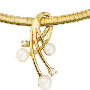 14k Yellow Gold Akoya Cultured Pearl and Diamond Pendant Slide