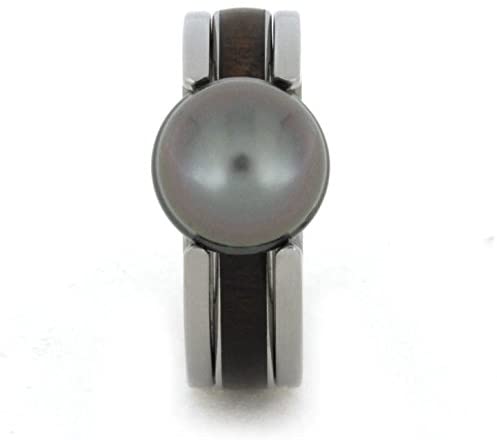Grey Tahitian Pearl, Ziricote Wood 6mm Comfort-Fit Matte Titanium Band, Size 11.25