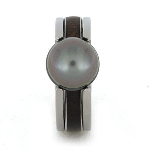 Grey Tahitian Pearl, Ziricote Wood 6mm Comfort-Fit Matte Titanium Band