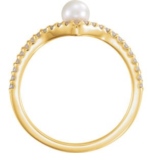 White Freshwater Cultured Pearl, Diamond Asymmetrical Ring, 14k Yellow Gold (4-4.5mm)(.2 Ctw, G-H Color, I1 Clarity)