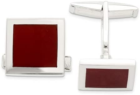 Sterling Silver Red Agate Square Cuff Links