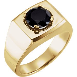 Men's Raised Onyx 8.2mm Flat Top Ring, 14k Yellow Gold, Size 7