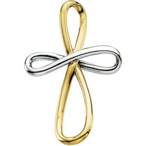 Two-Tone Infinity Cross 14k Yellow Gold and Sterling Silver Pendant (39X26.25 MM)