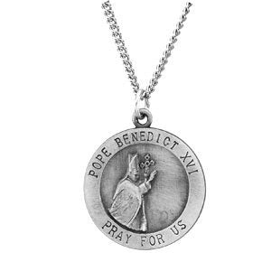 Sterling Silver Round Pope Benedict Necklace, 18" (18.5 MM)