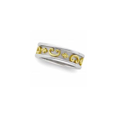 7mm 14k White Gold Etruscan Inspired Inlaid 14k Yellow Gold Scroll Band, Size 4, 5, 5.5, 6, 6.5, 7, 7.5, 8, 8.5