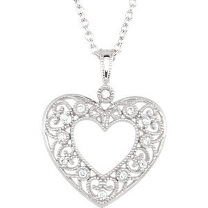 12-Stone Diamond Heart Filigree Pendant Necklace, Sterling Silver, 18" (1/10 Ctw)