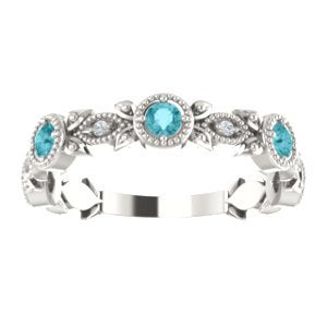 Blue Zircon and Diamond Vintage-Style Ring, Rhodium-Plated Sterling Silver (0.03 Ctw, G-H Color, I1 Clarity)