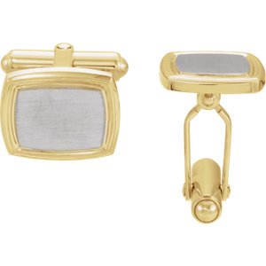 18k Yellow Gold, Platinum Satin Brushed Cuff Links, 14x16MM