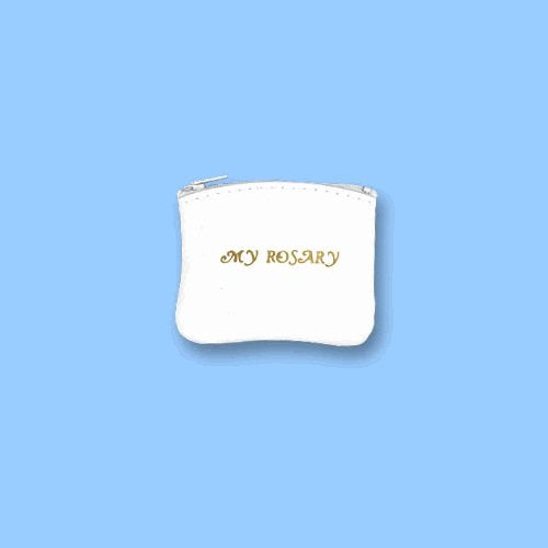 White Leather Rosary Case Zippered, 4"