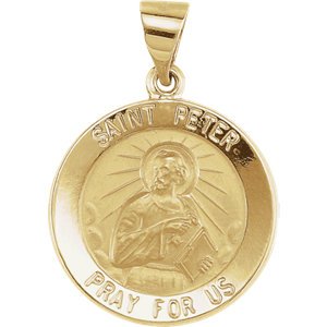 14k Yellow Gold Round Hollow St. Peter Medal (18.25MM)
