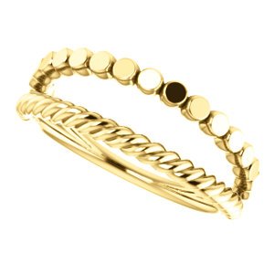 Rope Trim and Flat Granulated Bead Twin Stacking Ring, 14k Yellow Gold, Size 5.75