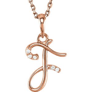 5-Stone Diamond Letter 'F' Initial 14k Rose Gold Pendant Necklace, 18" (.03 Cttw, GH, I1)