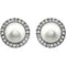 White Cultured Freshwater Pearl and Diamond Halo Button Earrings, Rhodium-Plated 14K White Gold, (5.5-6MM) (.13 Cttw, Color HIJ, Clarity I1-I2)