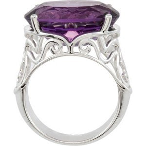 Amethyst 11.15 Ct February Birthstone Sterling Silver Filigree Ring, Size 9.25