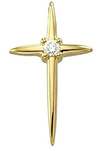 Solitaire Diamond Cross 14k Yellow Gold Pendant (0.03 Ct, Color G-H, Clarity SI1)