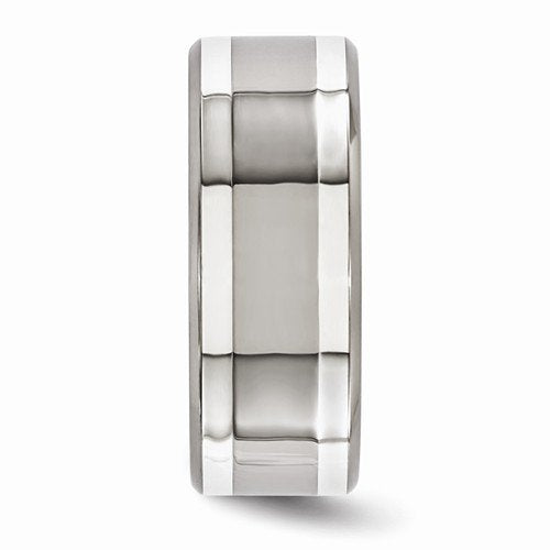 Silver Inlay Collection Mirror Polished Gray Titanium and Argentium Silver 9mm Band