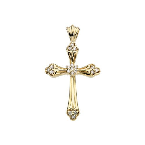 14k Yellow Gold Diamond Cross Pendant