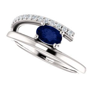Chatham Created Blue Sapphire and Diamond Bypass Ring, Rhodium-Plated 14k White Gold (.125 Ctw, G-H Color, I1 Clarity)