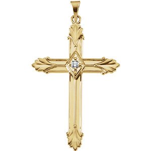 Diamond Fleury Cross 14k Yellow Gold Pendant
