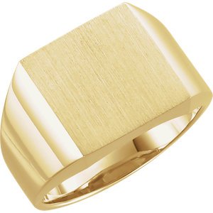 Men's Brushed Signet Semi-Polished 14k Yellow Gold Ring (18mm)