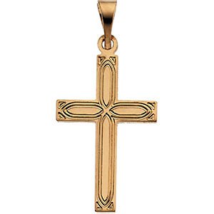 Childrens 14k Yellow Gold Christian Cross with Embossed Passion Cross Pendant