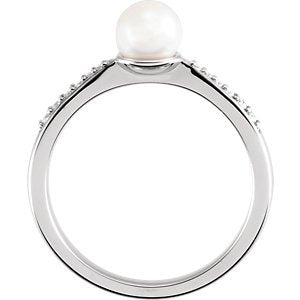 White Freshwater Cultured Pearl and Diamond Ring, Rhodium-Plated 14k White Gold (5.5-6mm) (.07Ctw, G-H Color, I1 Clarity) Size 7
