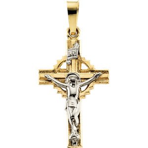 Two-Tone 3D Celtic Crucifix 14k Yellow and White Gold Pendant (25.5X17MM)