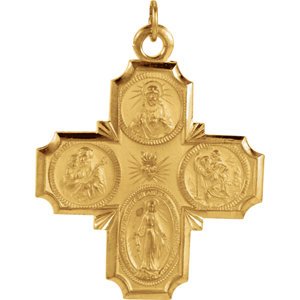 14k Yellow Gold Four-Way Cross Medal (30x29 MM)