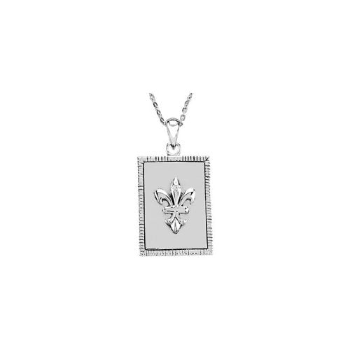 Diamond 'Know I am God' Fleur-De-Lis Rhodium Plate Sterling Silver Pendant Necklace,18"