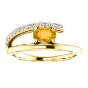 Citrine and Diamond Bypass Ring, 14k Yellow Gold (.125 Ctw, G-H Color, I1 Clarity), Size 7.25