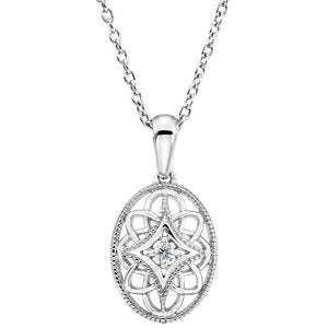The Men's Jewelry Store (for HER) Diamond Oval Vintage Style Sterling Silver Pendant Necklace, 18" (.03 Cttw)